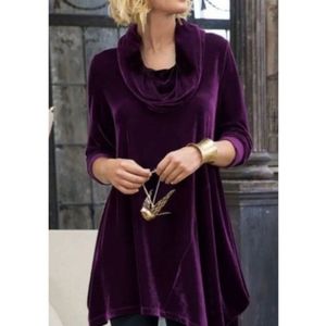 Soft surroundings purple cowl velvet small tunic
